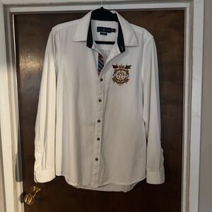Ralph Lauren White Button Down Big Logo Bleecker St Sz XL Preppy  Classic